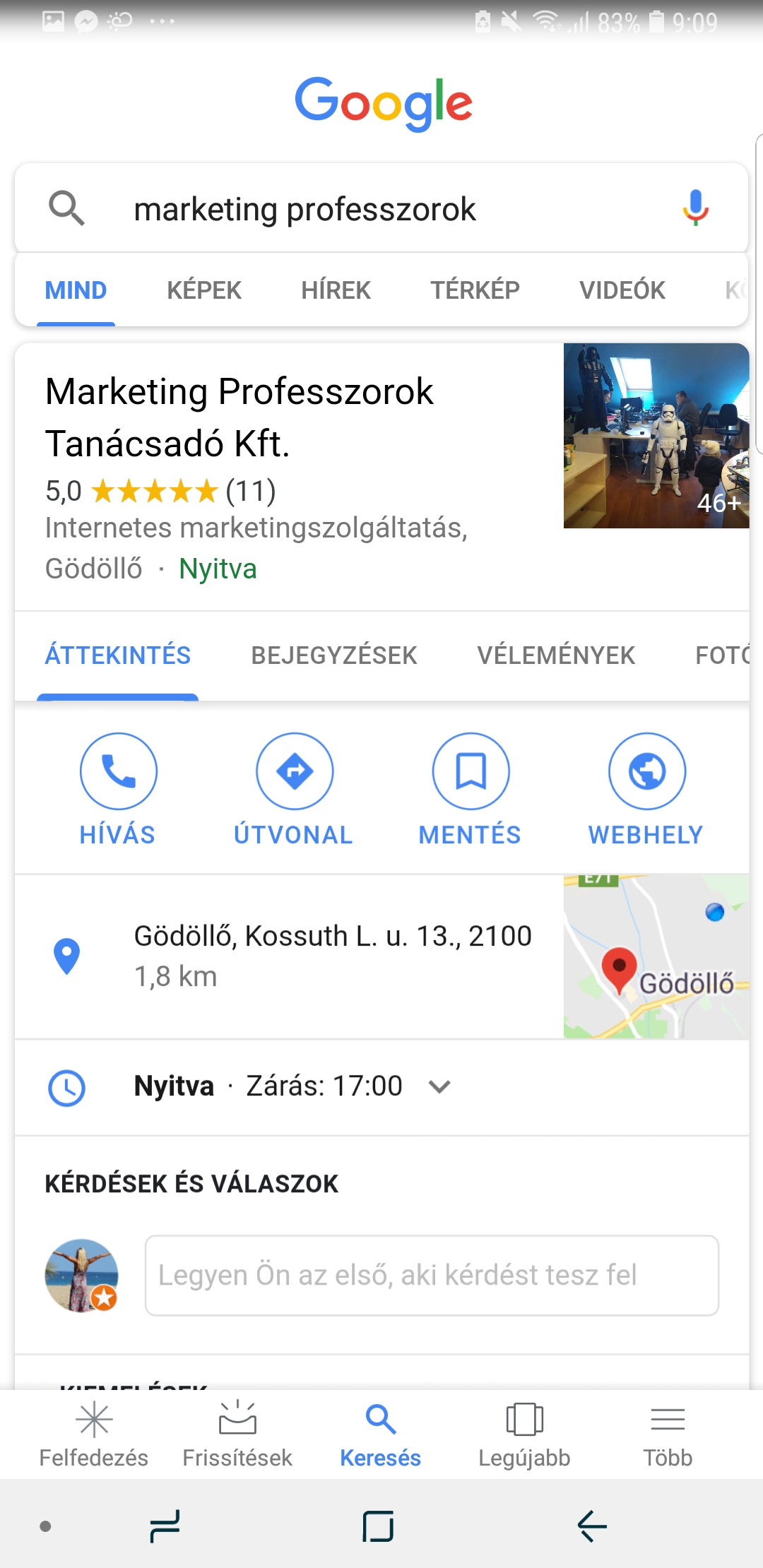 Google cégem mobilon a tudáspanelben Google cégem mobilon