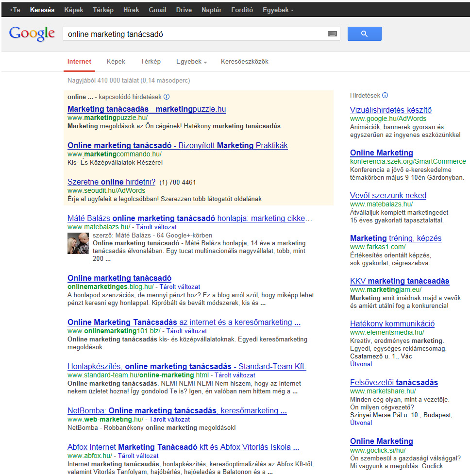 Online marketing tanácsadó Google Online marketing tanácsadó keresés