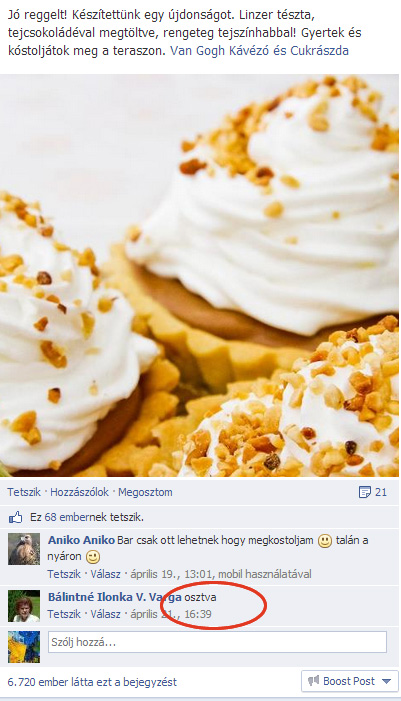 Közösségi média marketing tanácsadás a Van Gogh cukrászdában Rajongószerzés a Facebookon Van Gogh cukrászdában