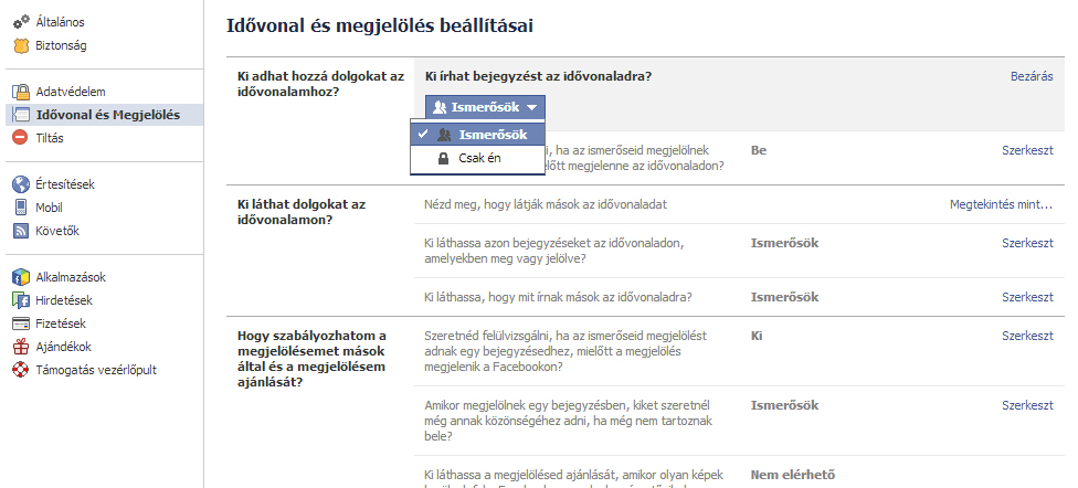 Biztonsági beállítások a facebook idővonalon A Facebook idővonal beállításai