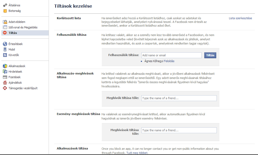 Hogyan tilthatok le valakit a Facebookon? Facebook tiltások beállításai