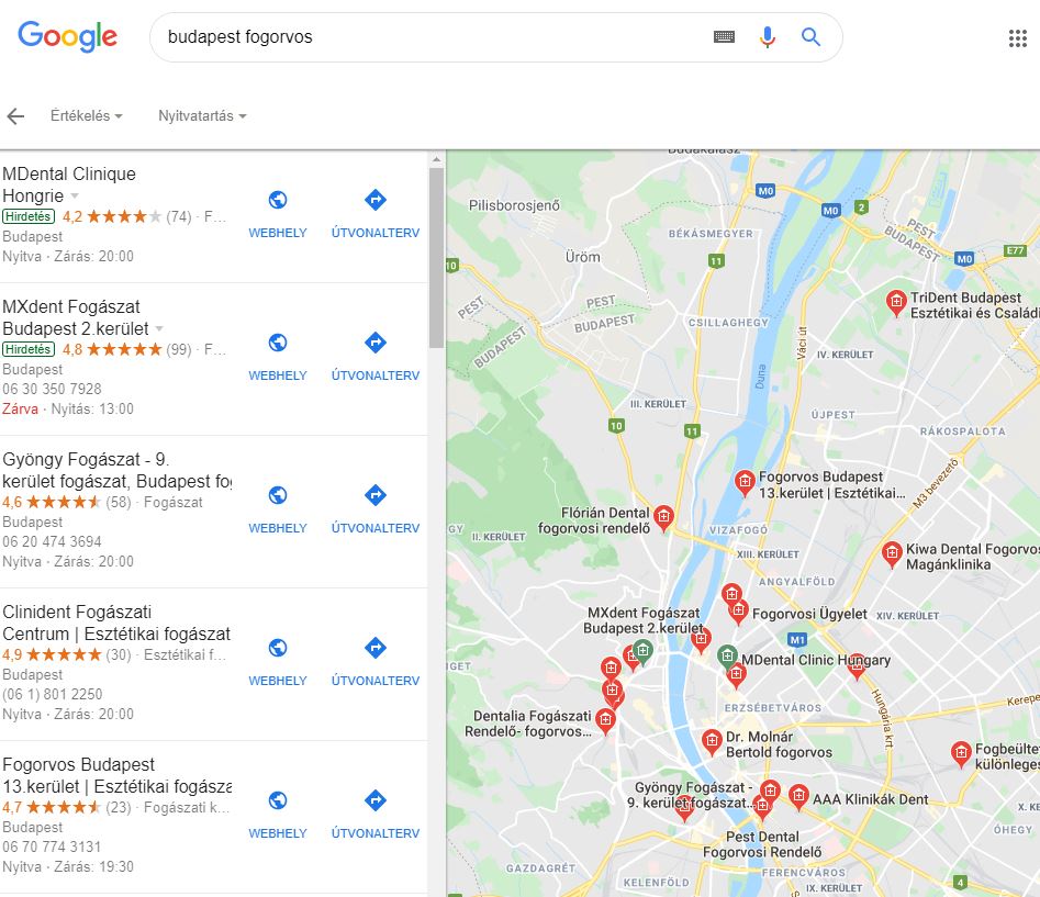 Budapest fogorvos Google Cégem Térkép